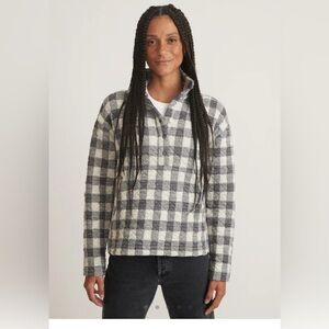 Marine Layer - Iris Quilted Pullover - XS NWOT - India Ink Black Check